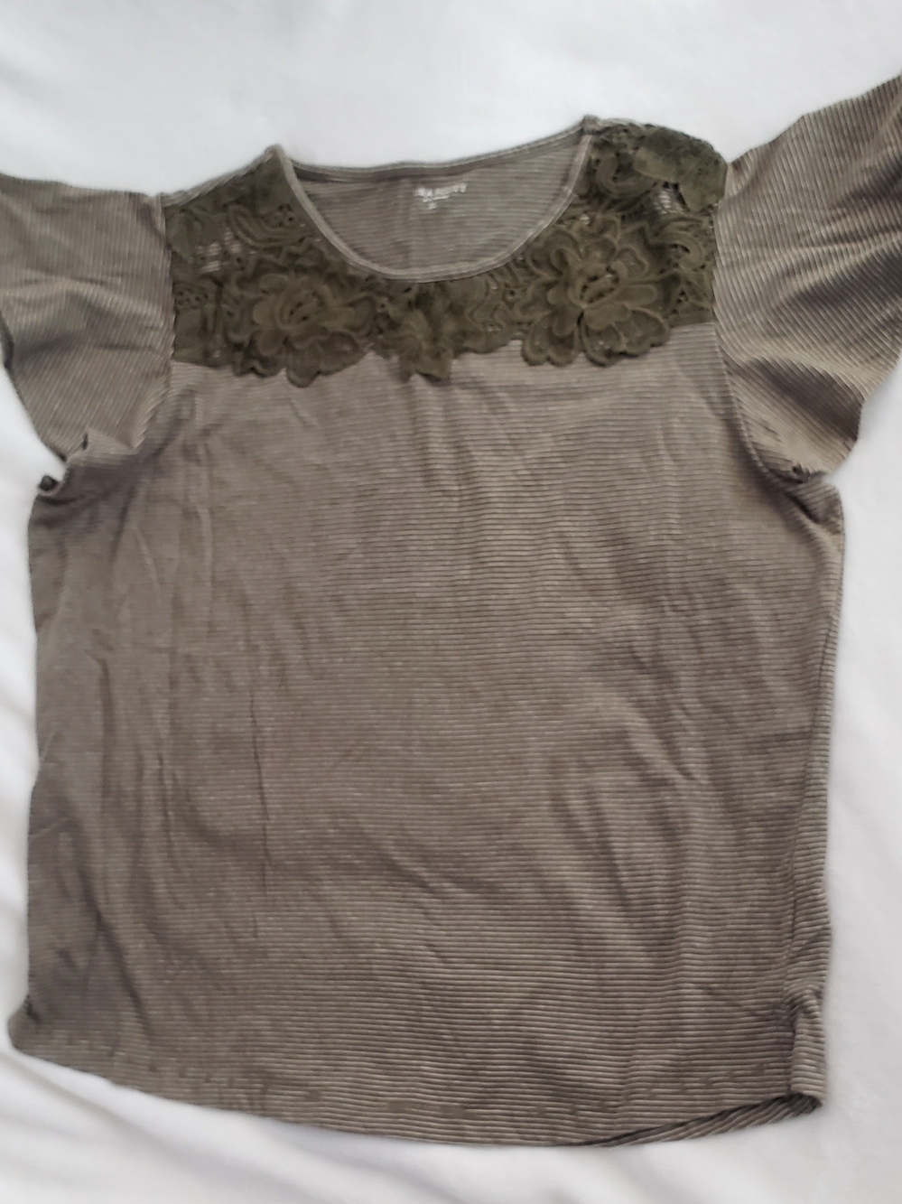 Olive Lace Yoke Short Sleeve Blouse - Women